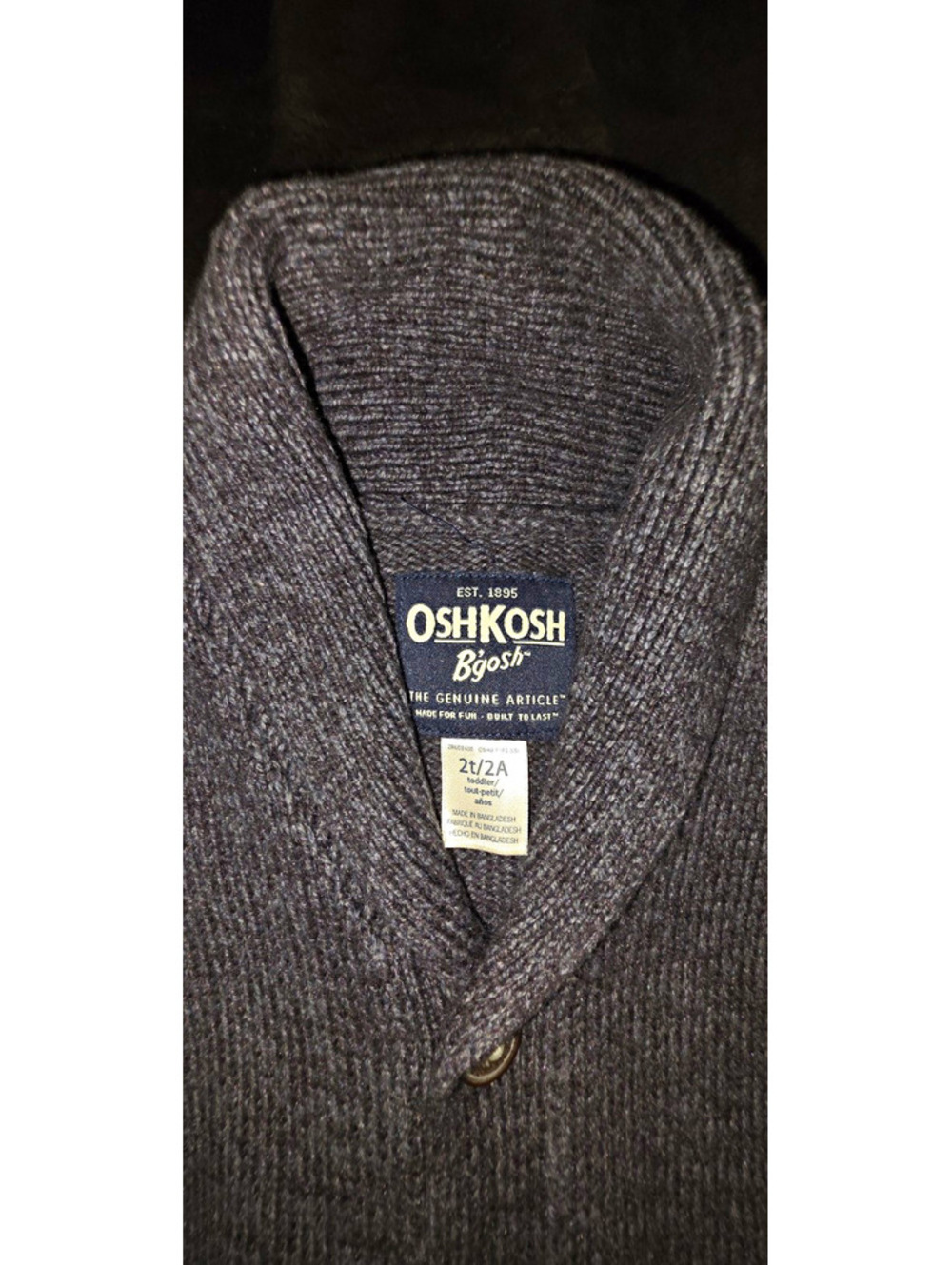 OshKosh B'gosh Gray Knit Cardigan Sweater Shawl Collar Button Pockets 2T